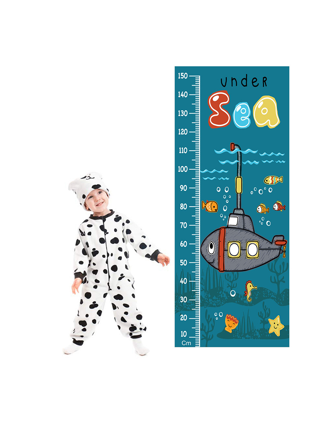 WENS Blue Under Sea Height Measurement Removable Wall Sticker