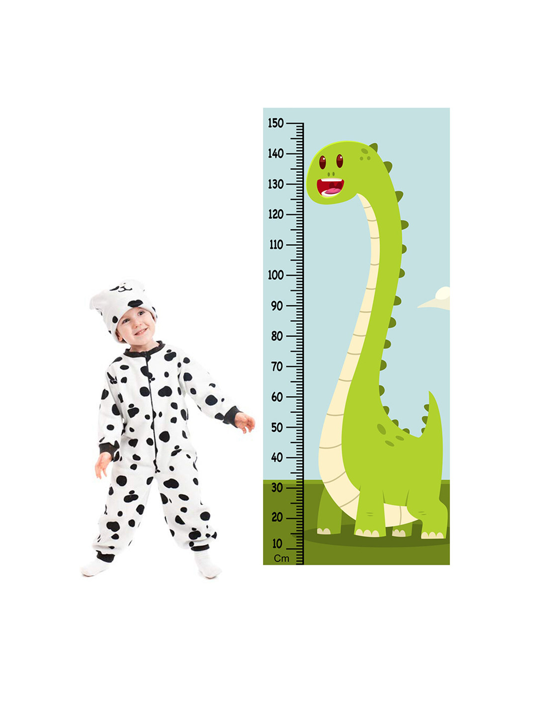 WENS Green & Blue Cute Dinosaur Height Measurement Removable Wall Sticker