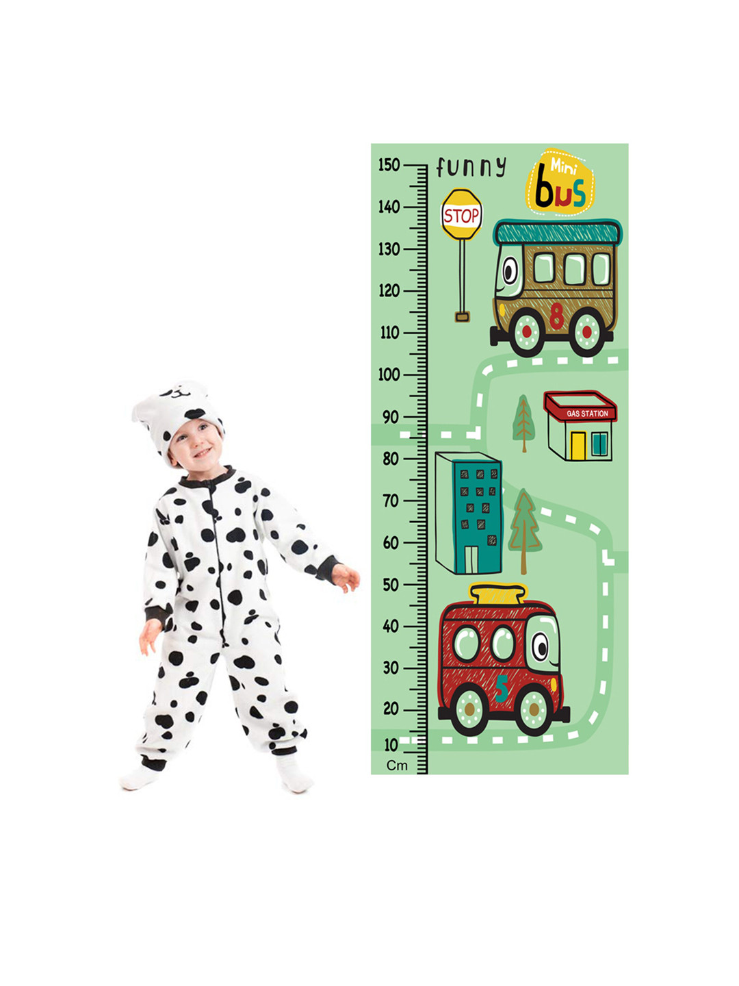 WENS Multicoloured Mini Bus Ride Height Measurement Removable Wall Sticker