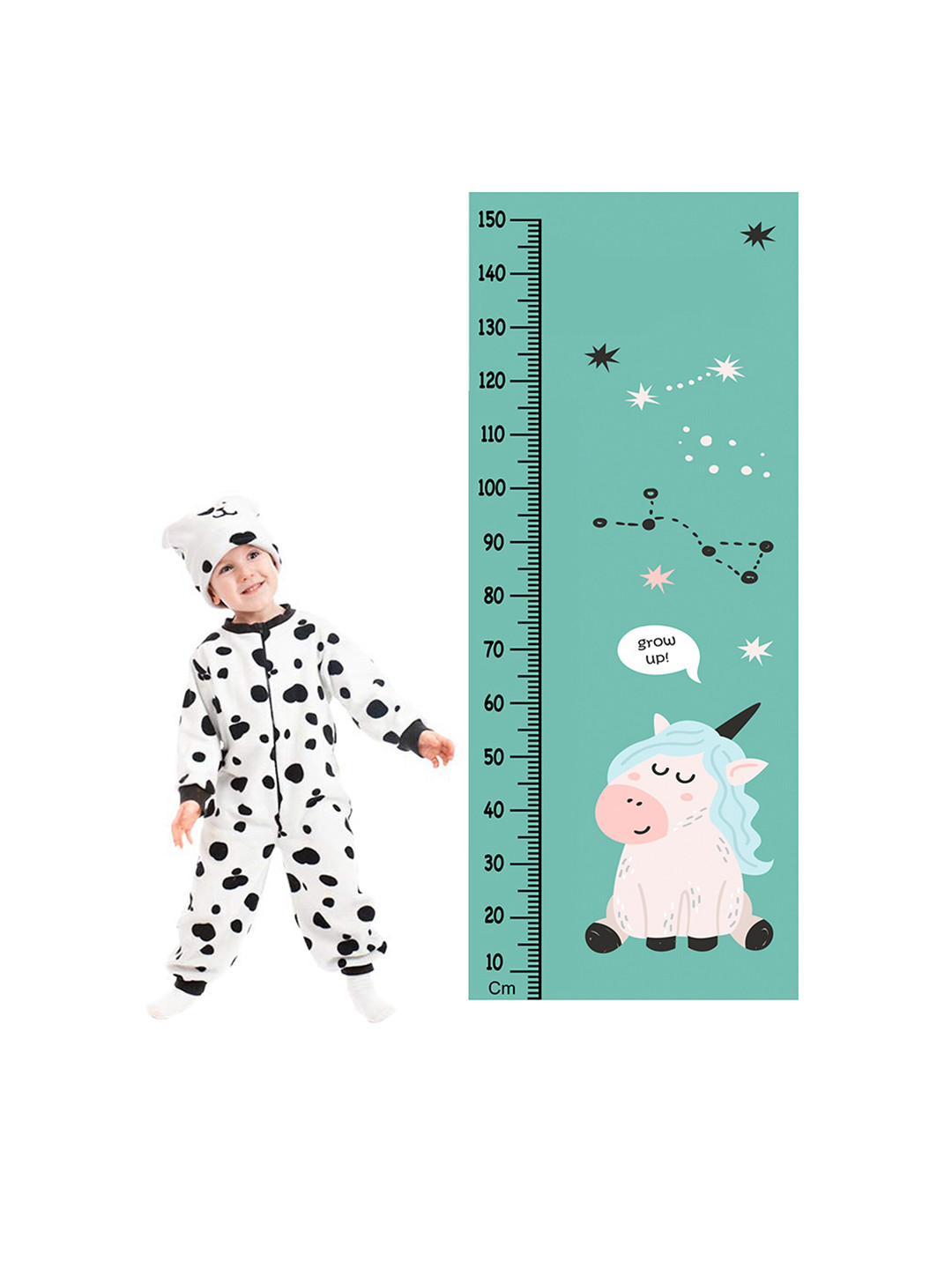 WENS Green Cute Unicorn Height Measurement Removable Wall Sticker