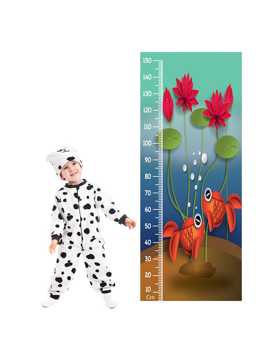 WENS Multicoloured Undersea Fishes Height Measurement Removable Wall Sticker