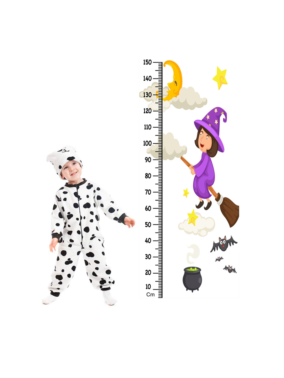 WENS Multicoloured Flying Witch Height Measurement Removable Wall Sticker