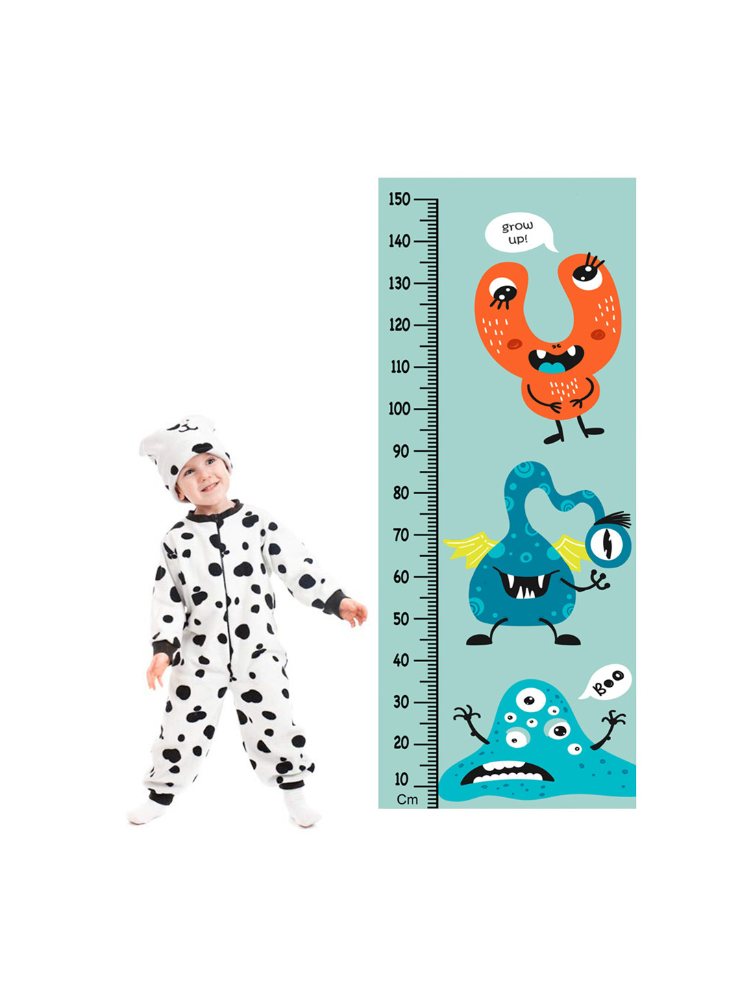 WENS Blue Cute Monster Height Measurement Removable Wall Sticker