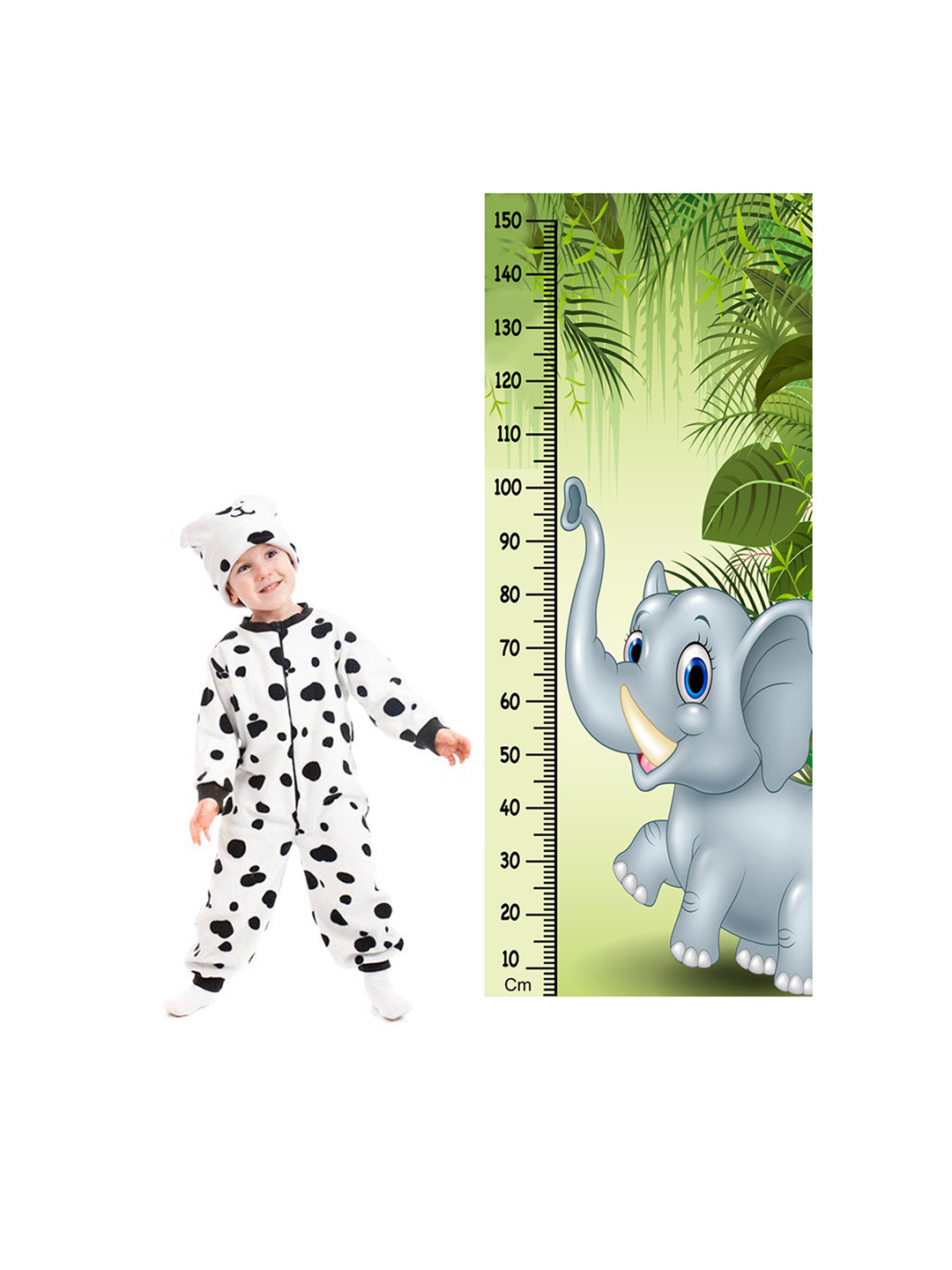 WENS Multicoloured Cute Elephant Height Measurement Removable Wall Sticker