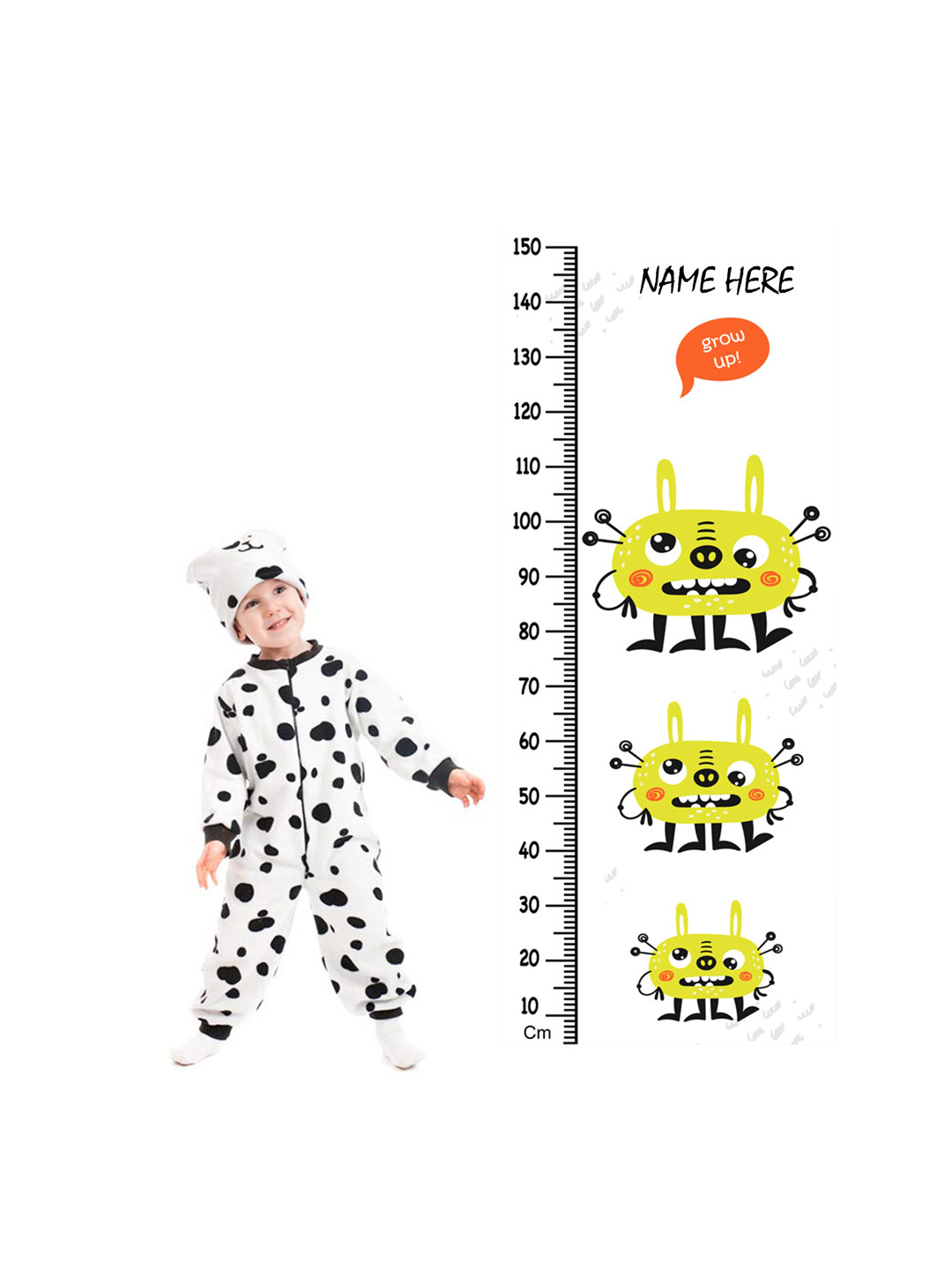 WENS White & Yellow Monster Height Measurement Removable Wall Sticker
