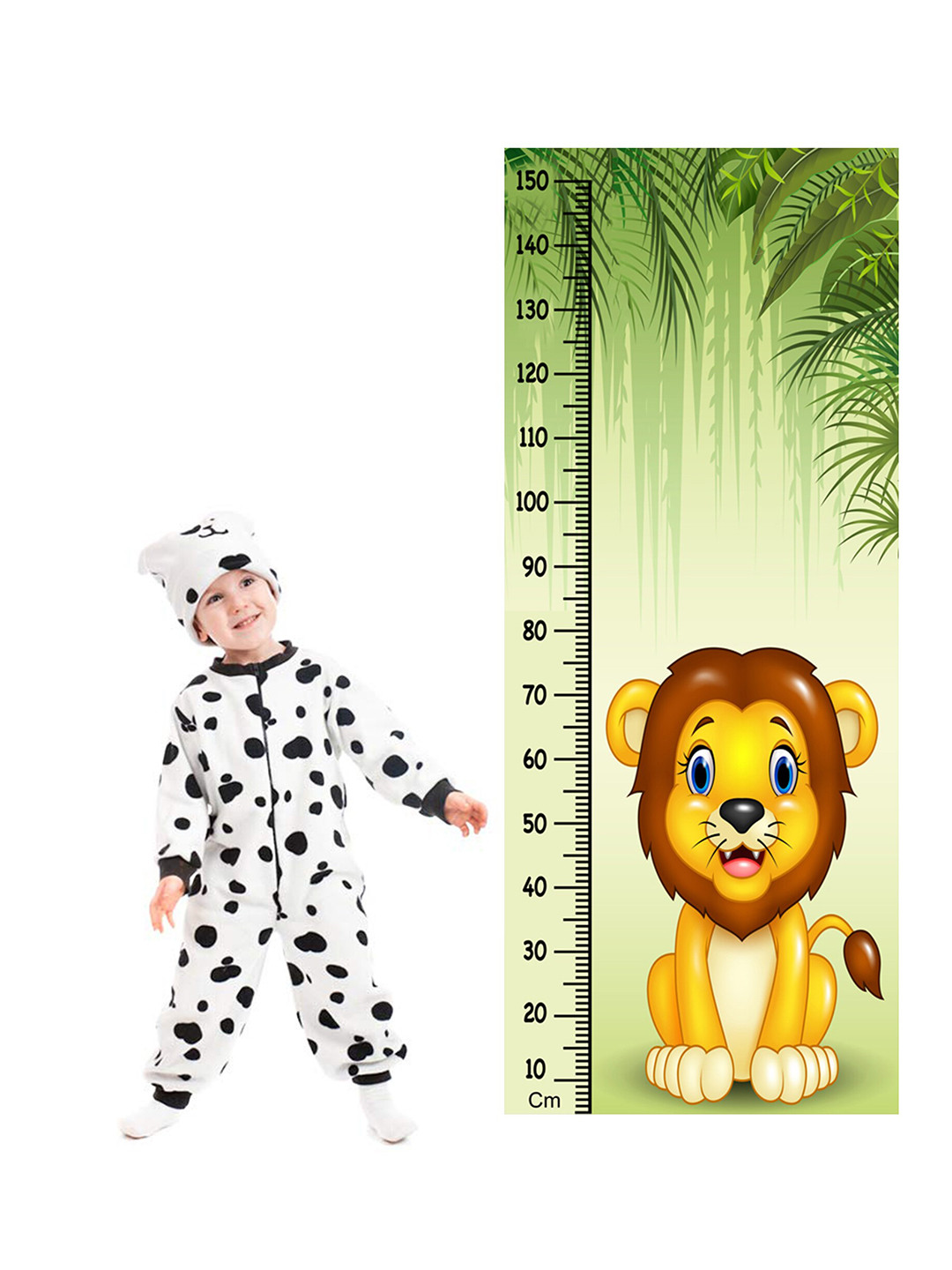 WENS Green & Brown Cute Lion Height Measurement Removable Wall Sticker