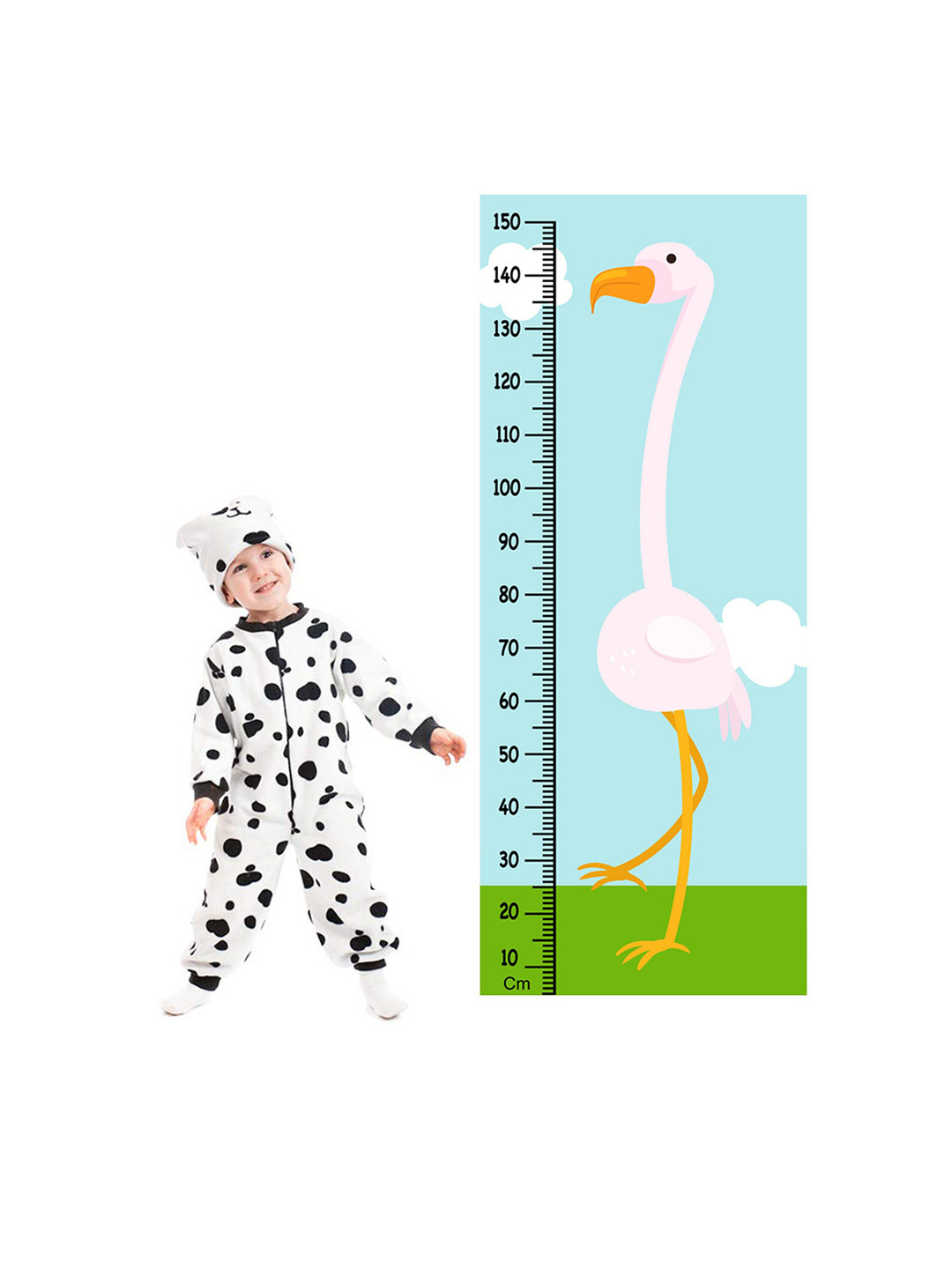 WENS Multicoloured Cute Egret Height Measurement Removable Wall Sticker