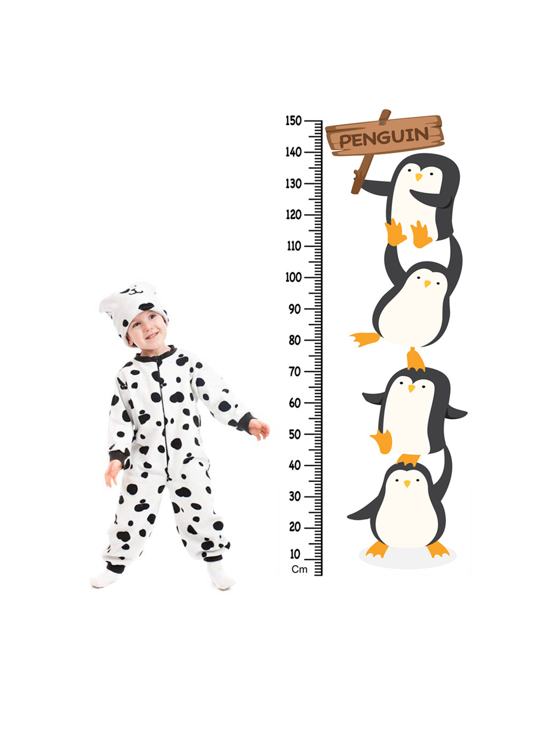 WENS Penguin Height Measurement Removable Wall Sticker