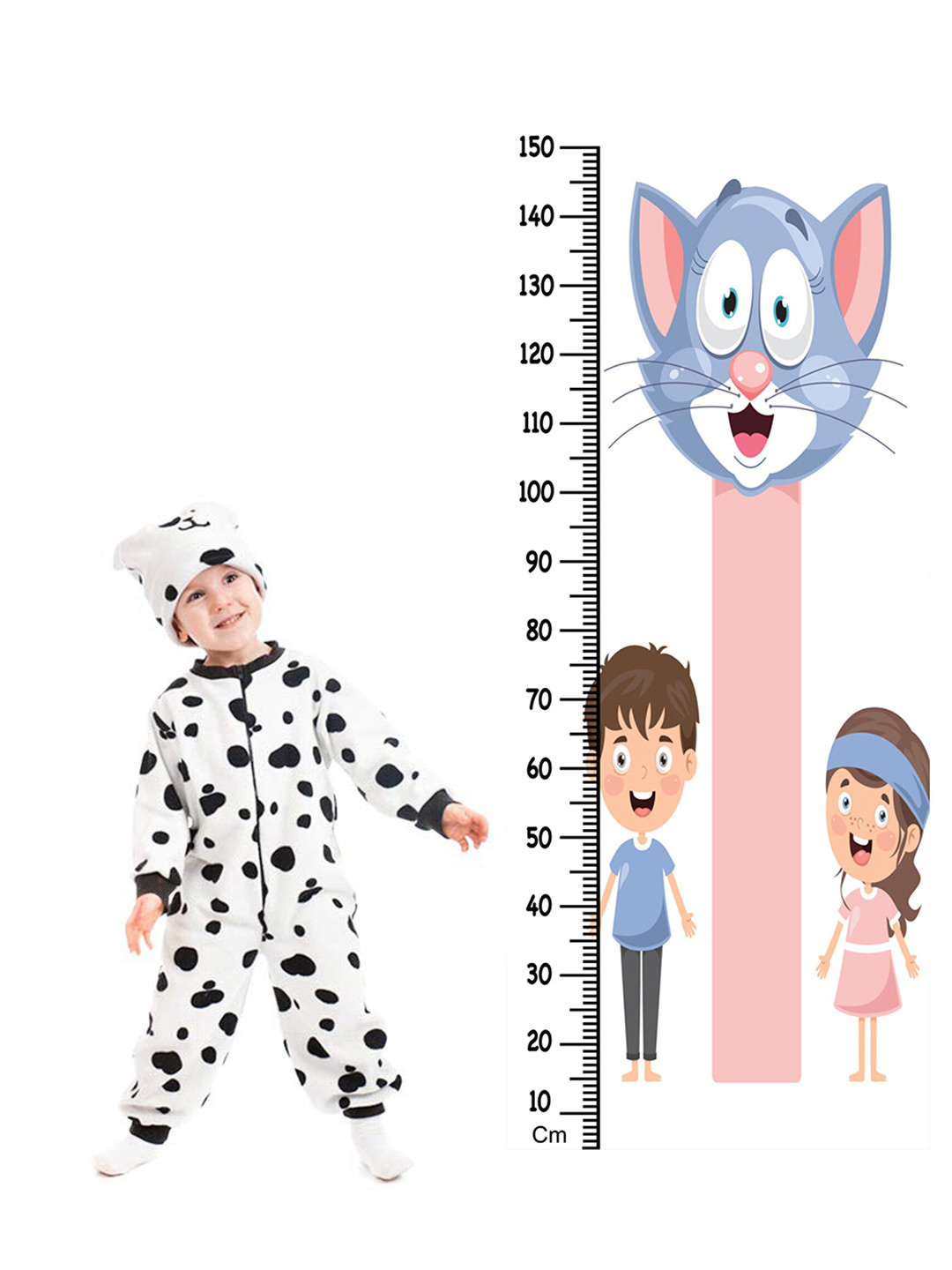 WENS Cat Cartoon Height Measurement Removable Wall Sticker