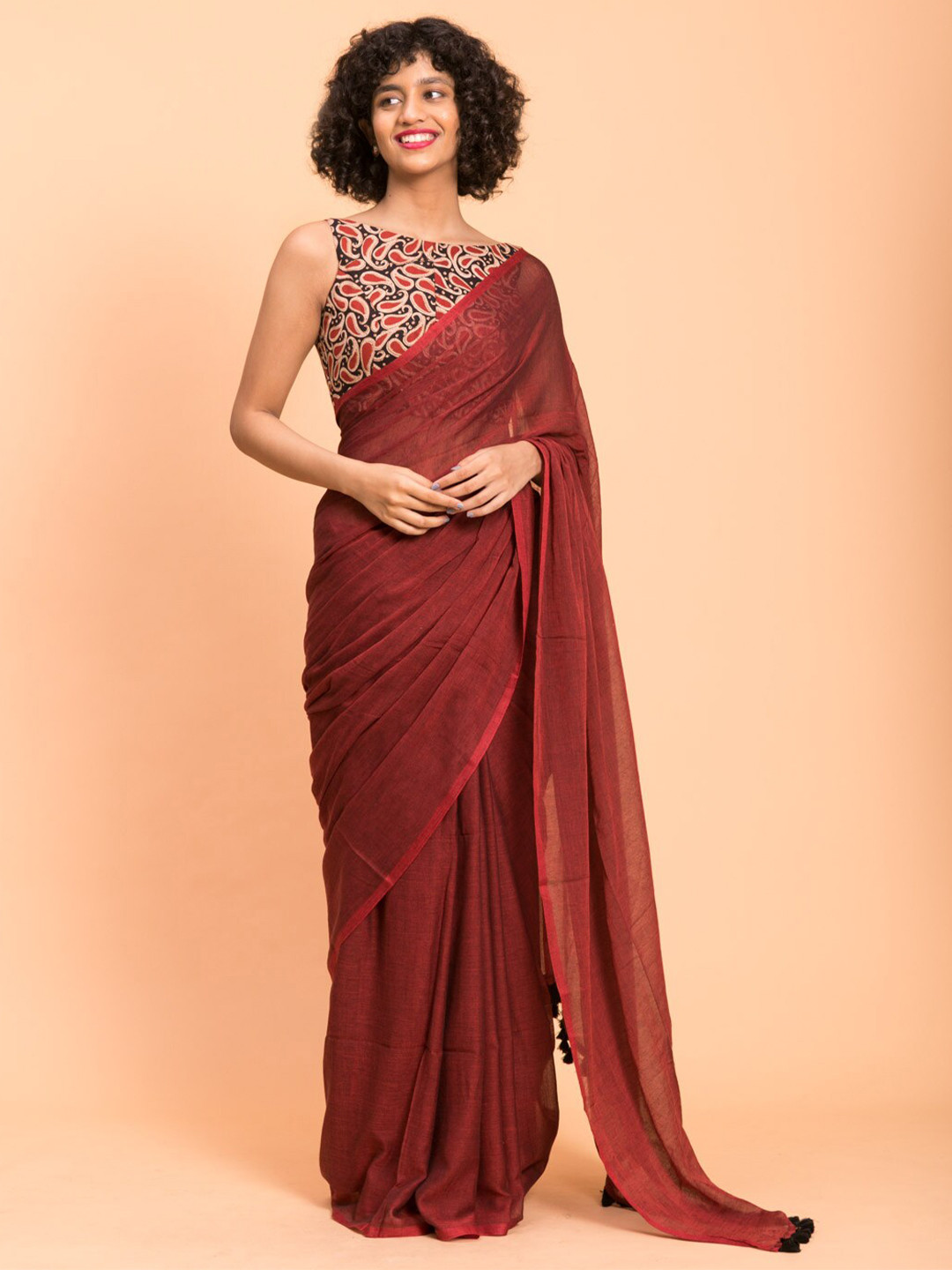 Suta Maroon Solid Pure Cotton Saree