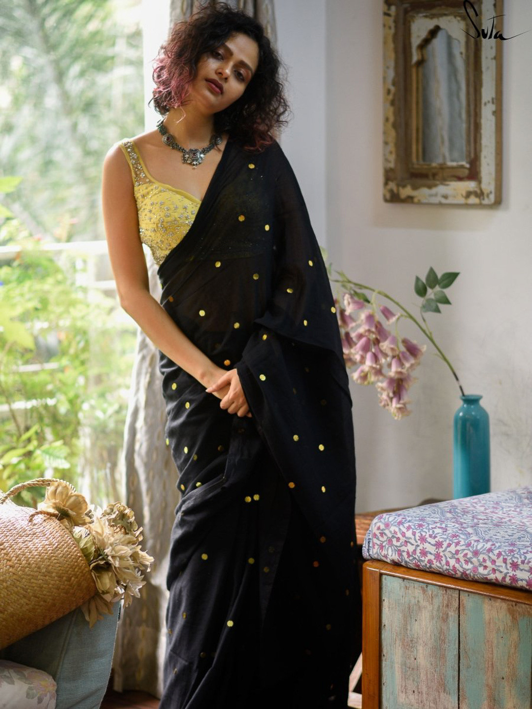 Suta Black Embellished Sequinned Pure Cotton Saree