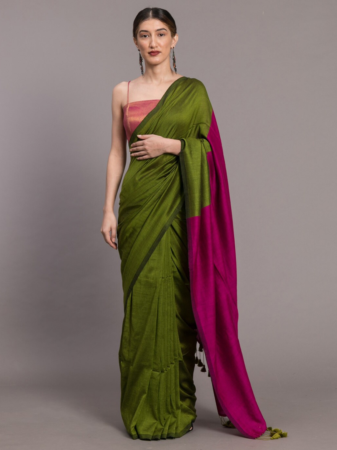Buy Suta Green & Pink Colourblocked Cotton Blend Saree -  - Apparel for Women