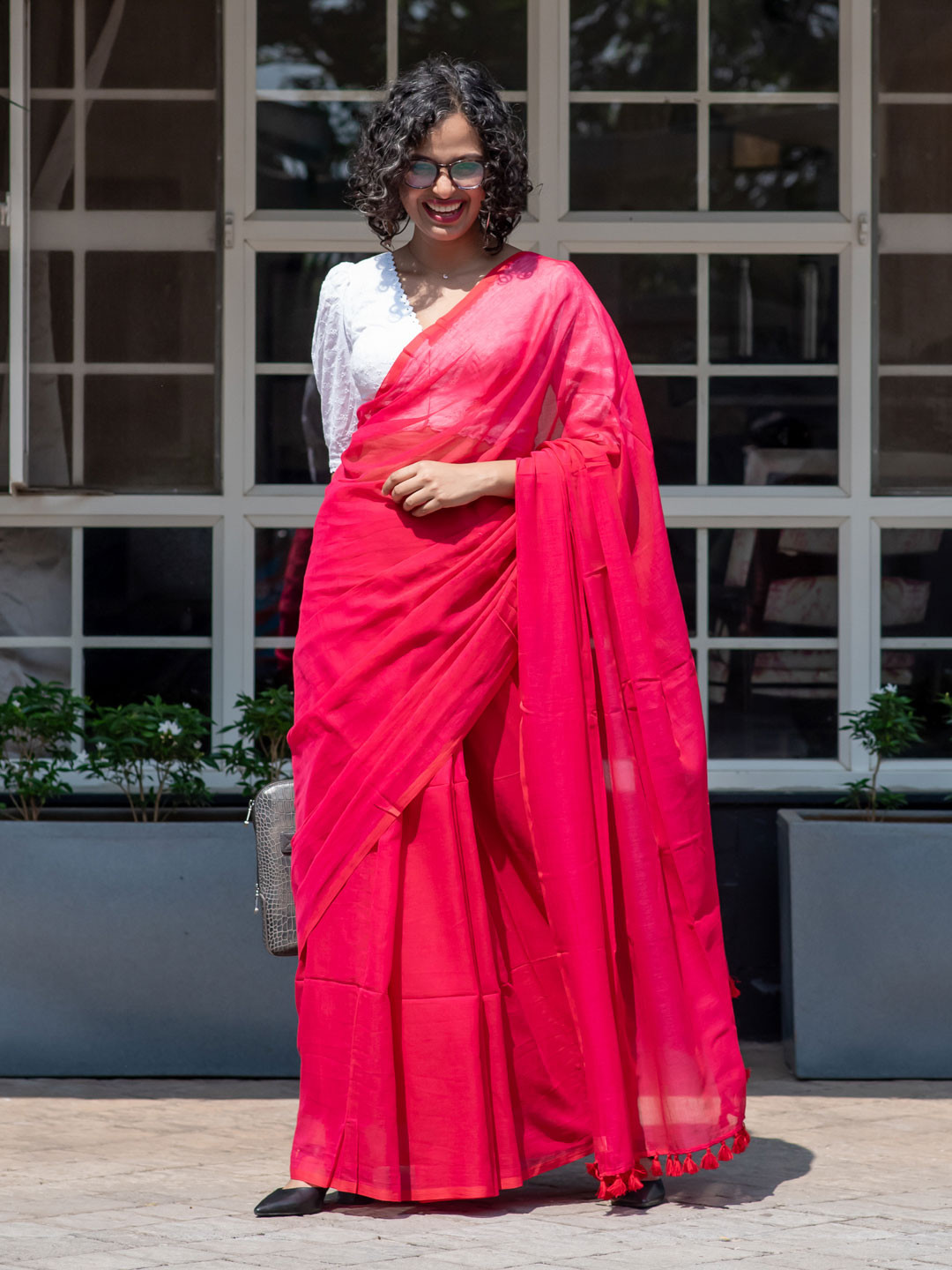 Suta Pink Solid Pure Cotton Saree