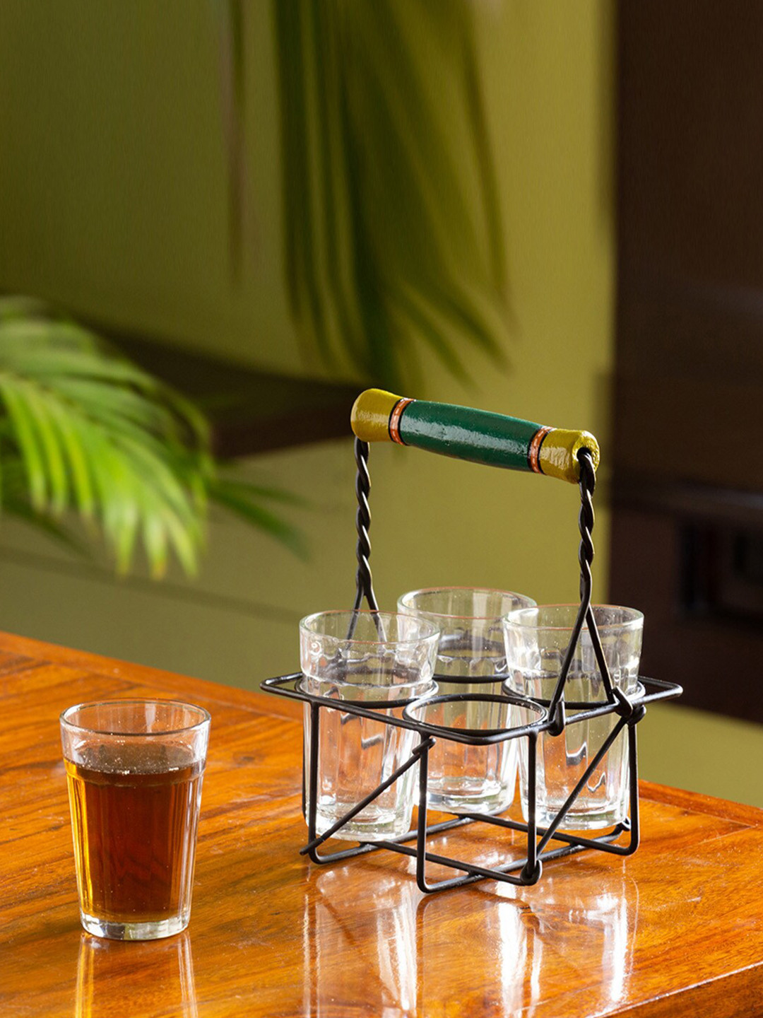 ExclusiveLane Transparent Glass Microwave Safe 4 Piece Tea Glass with Stand-120ml