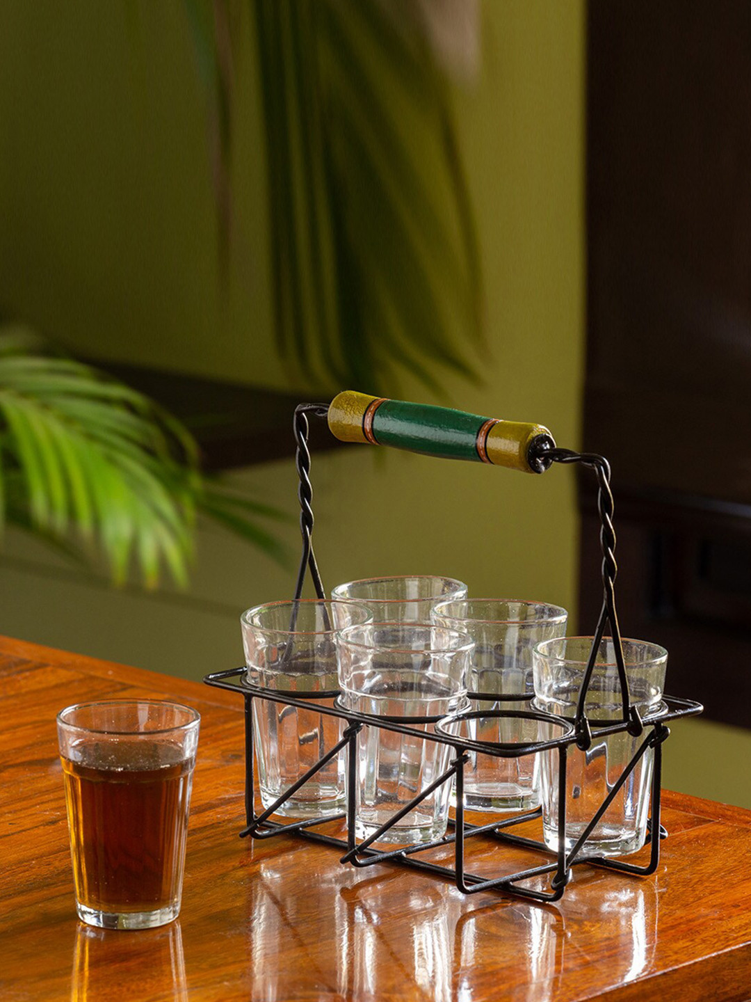 ExclusiveLane Marble Transparent Glass Microwave Safe 6 Piece Tea Glasses with Holder-120ml