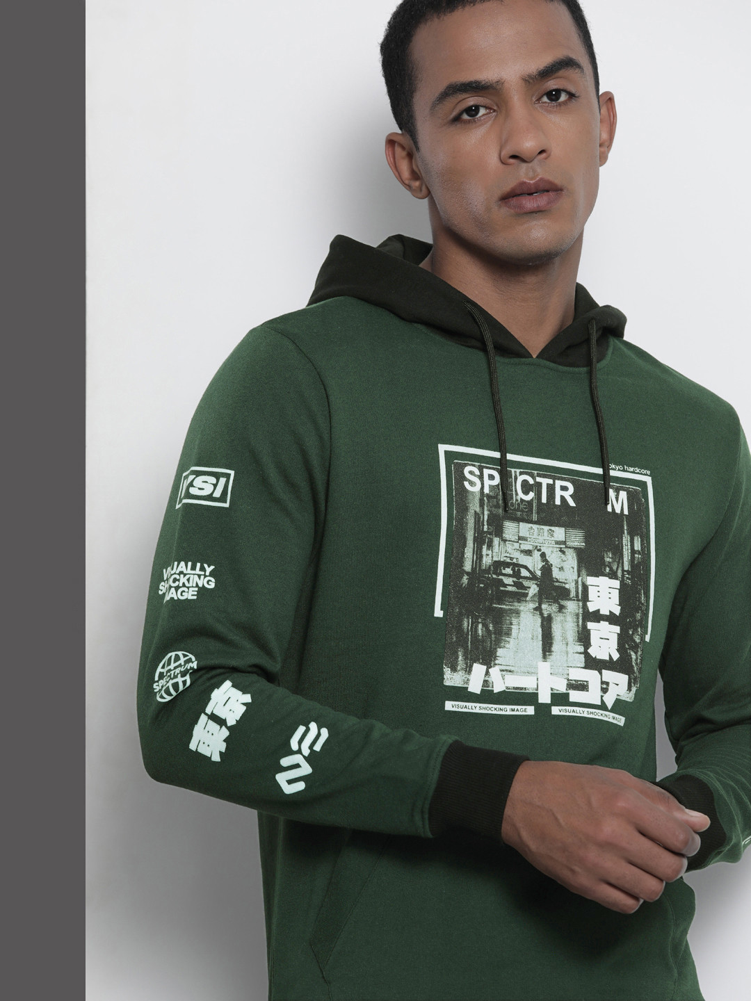 The Indian Garage Co Men Green Printed Hooded Sweatshirt