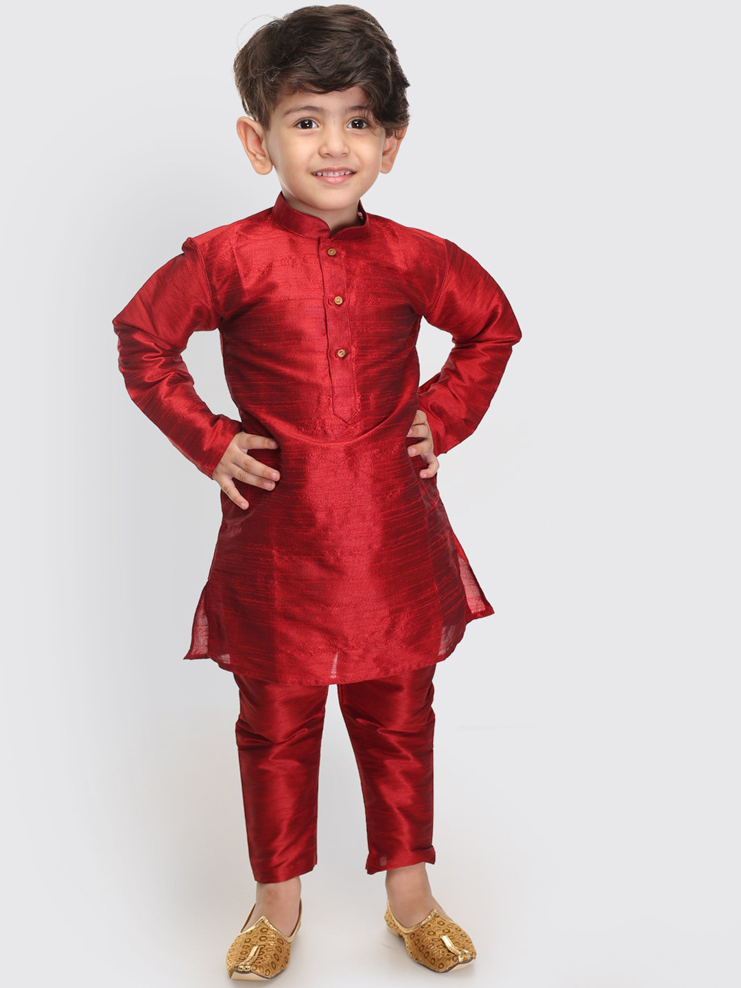 VASTRAMAY Boys Maroon Regular Silk Blend Kurta with Trousers