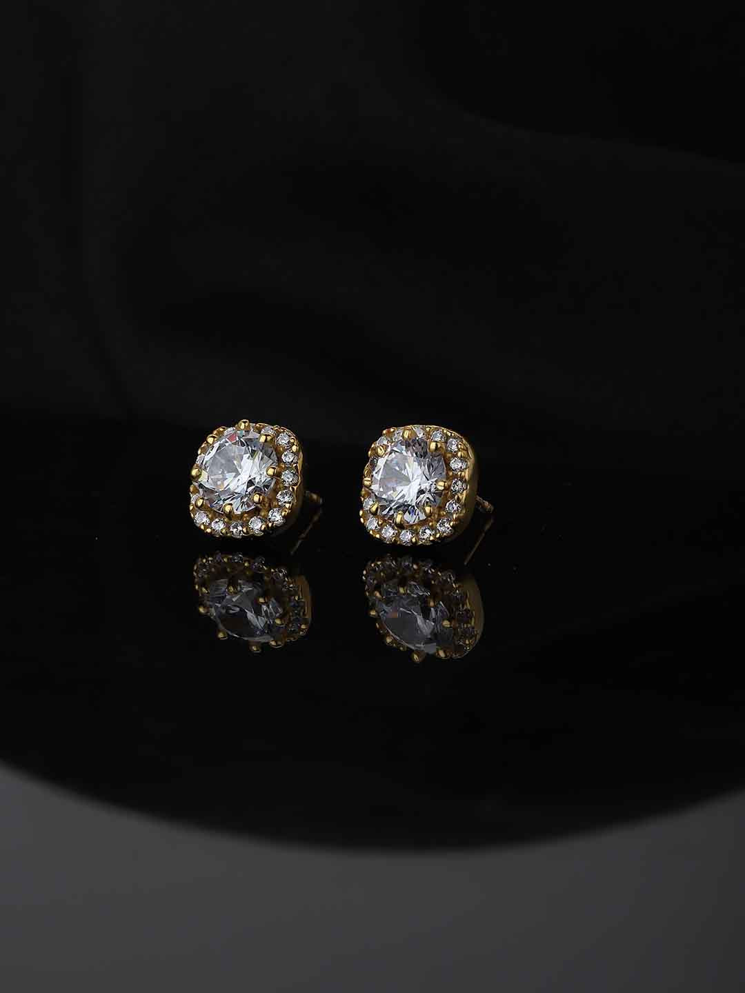 Carlton London Gold-Toned & Silver-Toned Square Studs Earrings