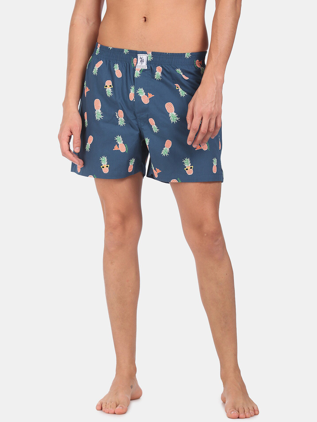 U.S. Polo Assn. Men Blue Printed Pure Cotton Boxers IYAC-AAJ-PR