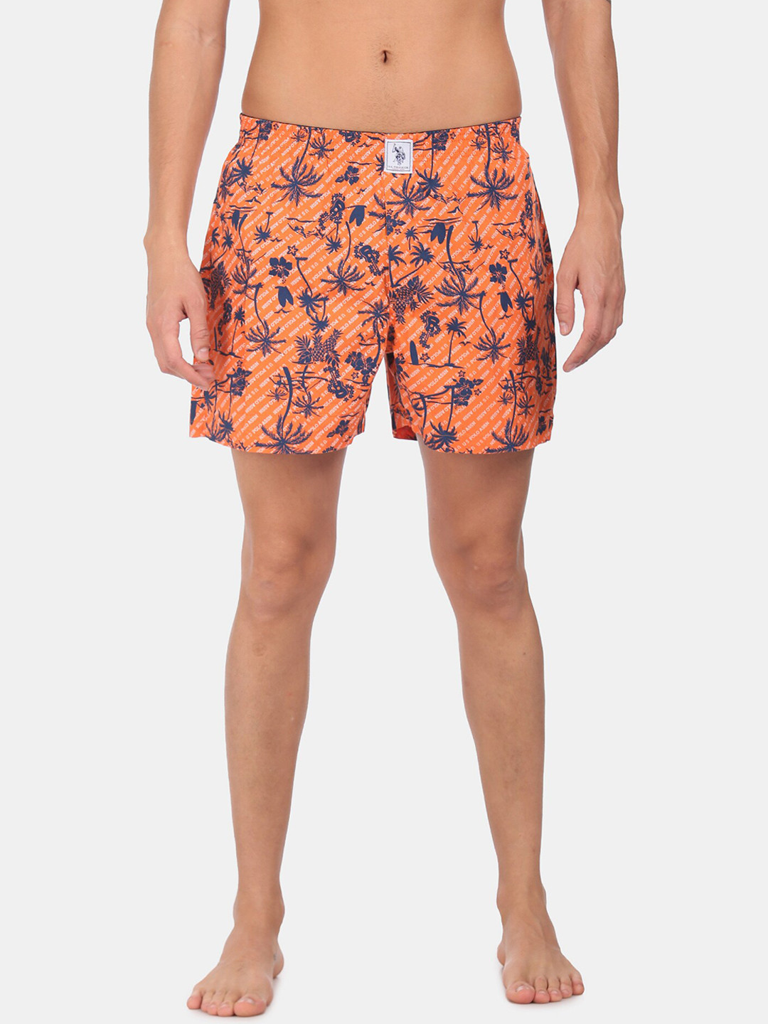 U.S. Polo Assn. Men Orange& Blue Tropical Printed Pure Cotton Boxers IYAC-AAI-PR