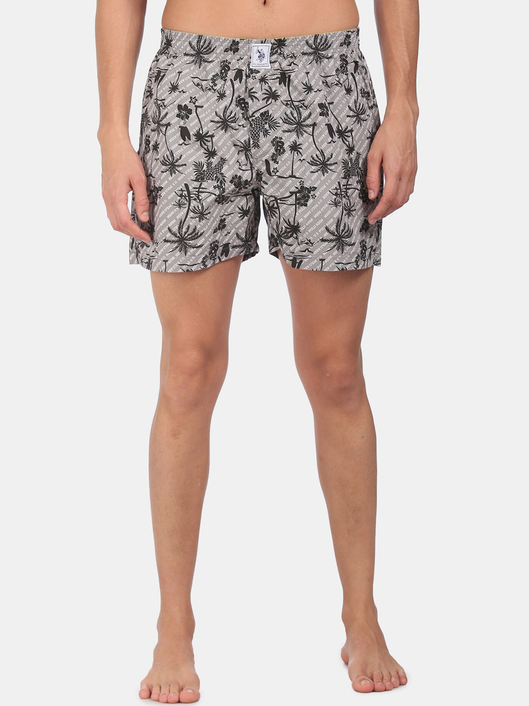 U.S. Polo Assn. Men Grey & Black Printed Pure Cotton Boxers IYAC-AAH-PR