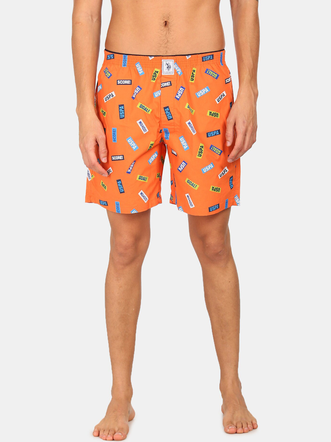 U.S. Polo Assn. Men Orange & Blue Printed Pure Cotton Boxer IYAB-AAE-PR