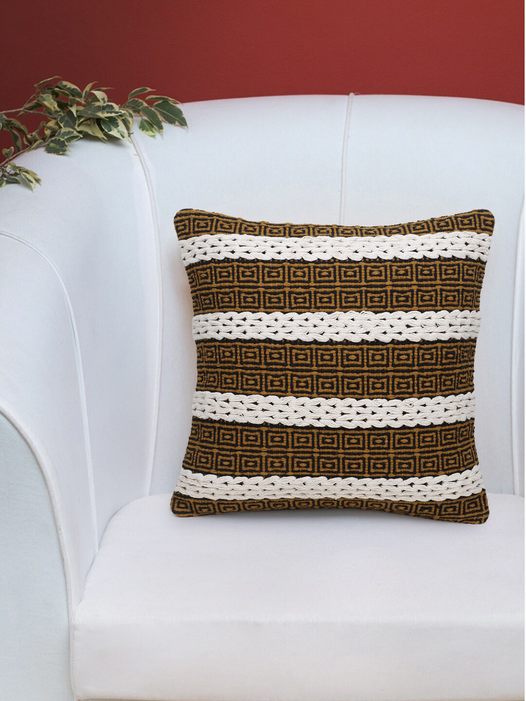 Mezposh Black & Mustard Striped Square Cushion Covers