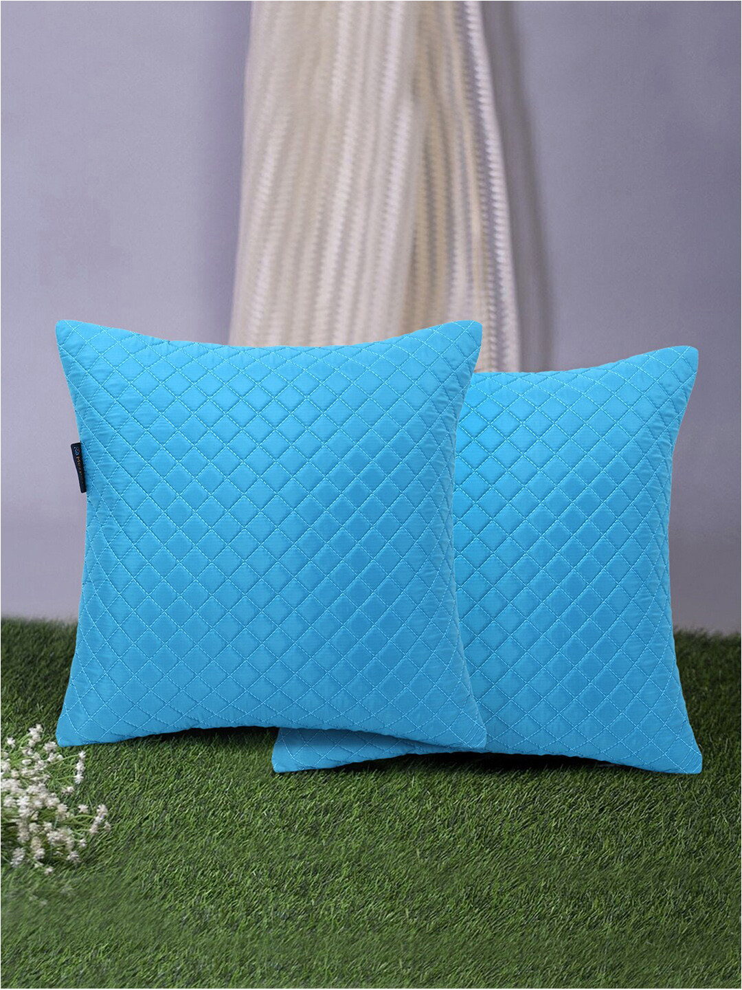 Mezposh Rasta Harlequin Quilted Geometric Polyester 2 Pcs Embroidered Cushion Covers - 15.7 x 15.7 In