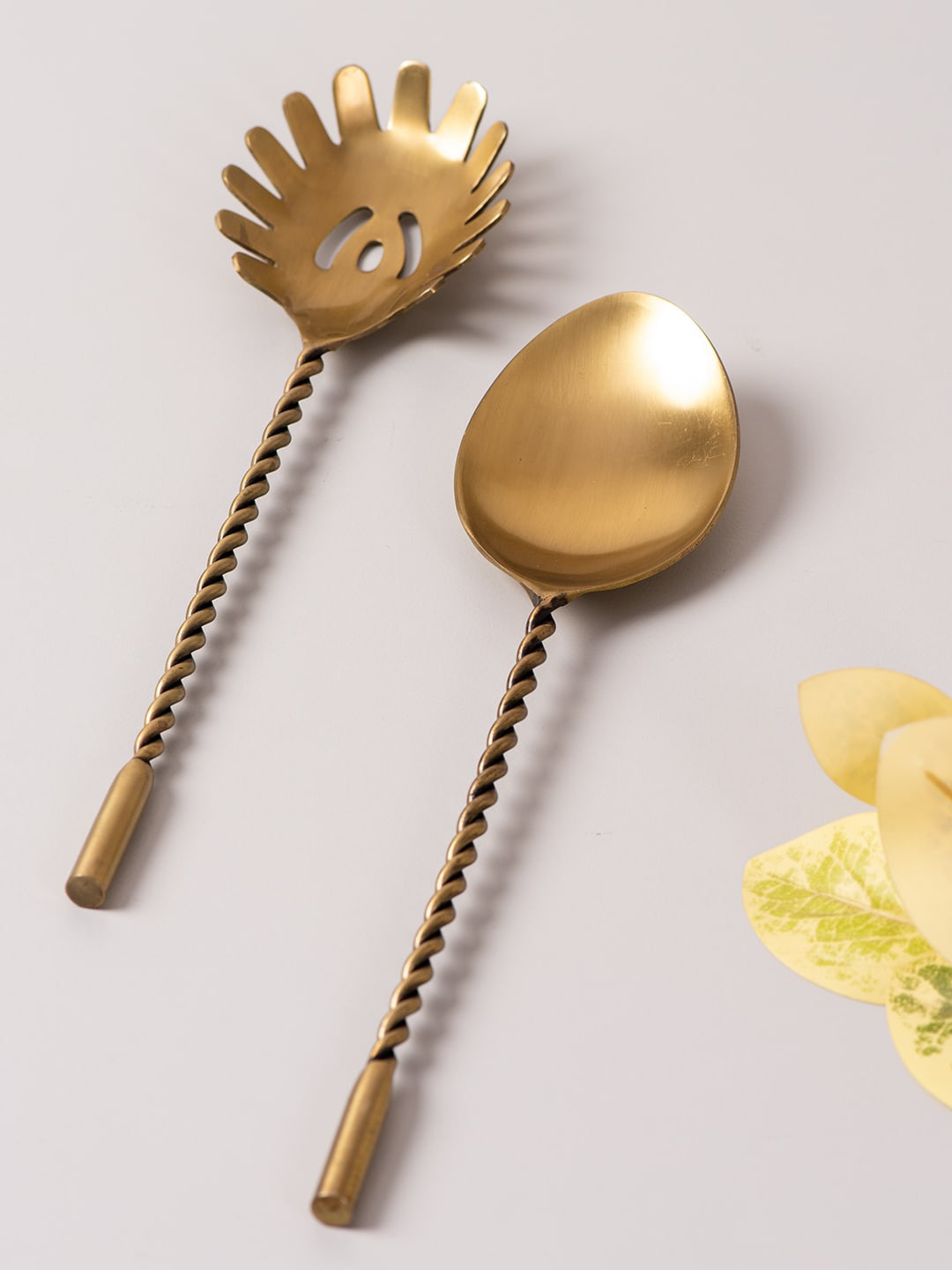 nestroots Gold-Toned Serving Spoon & Salad Server Fork with Long Handle