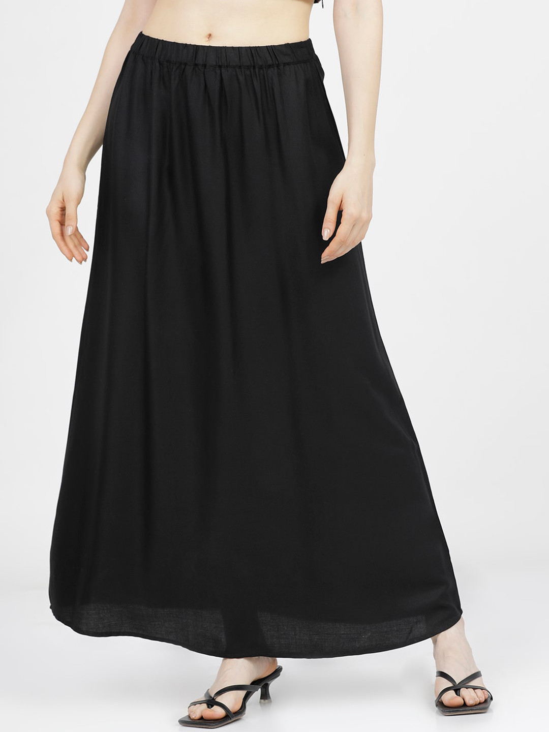 Basics By Tokyo Talkies Women Black Solid A-Line Maxi Skirt