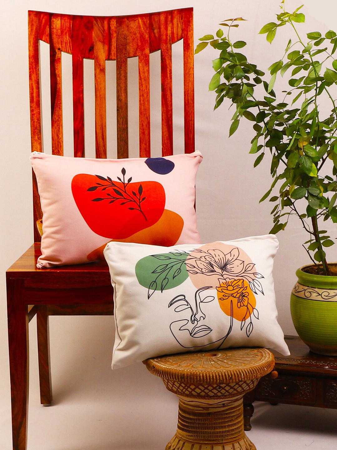 STITCHNEST Set of 2 Peach & Cream Abstract 12'' x 18'' Cushion Cover