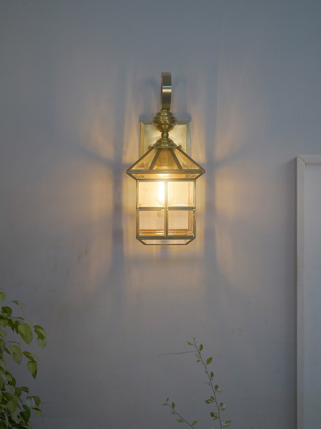 Fos Lighting Gold-Toned & White Regal Beveled Glass Hut Brass Lantern Armed Sconce