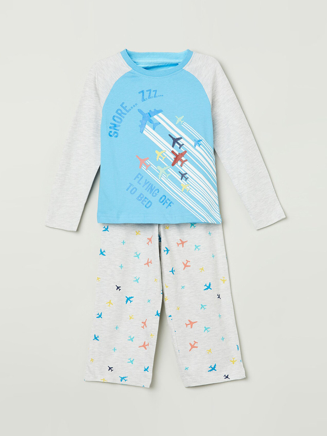 Max Boys Blue & White Printed Night Suit Set