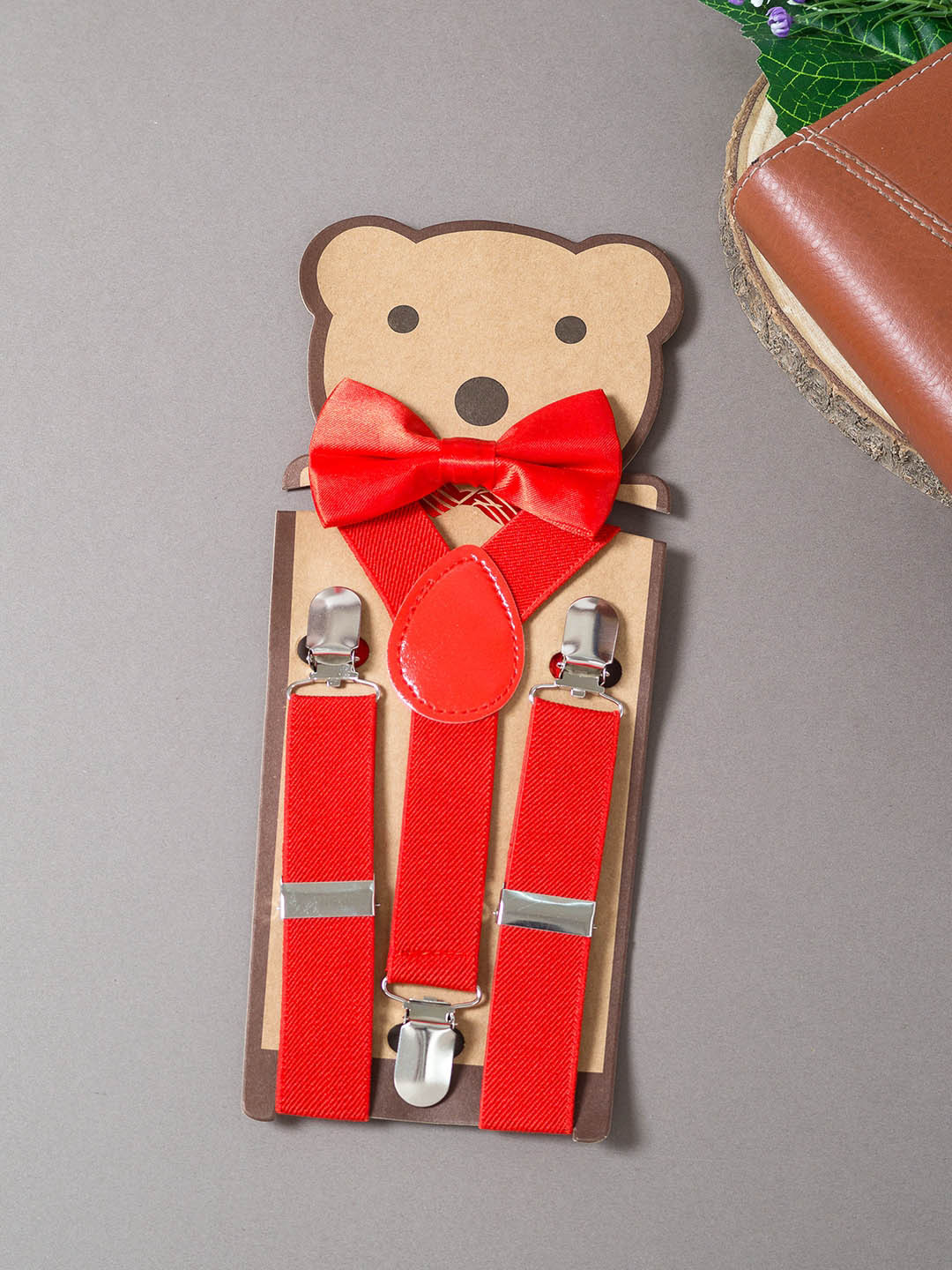 Golden Peacock Boys Red Solid Adjustable Y-Back Elastic Suspender