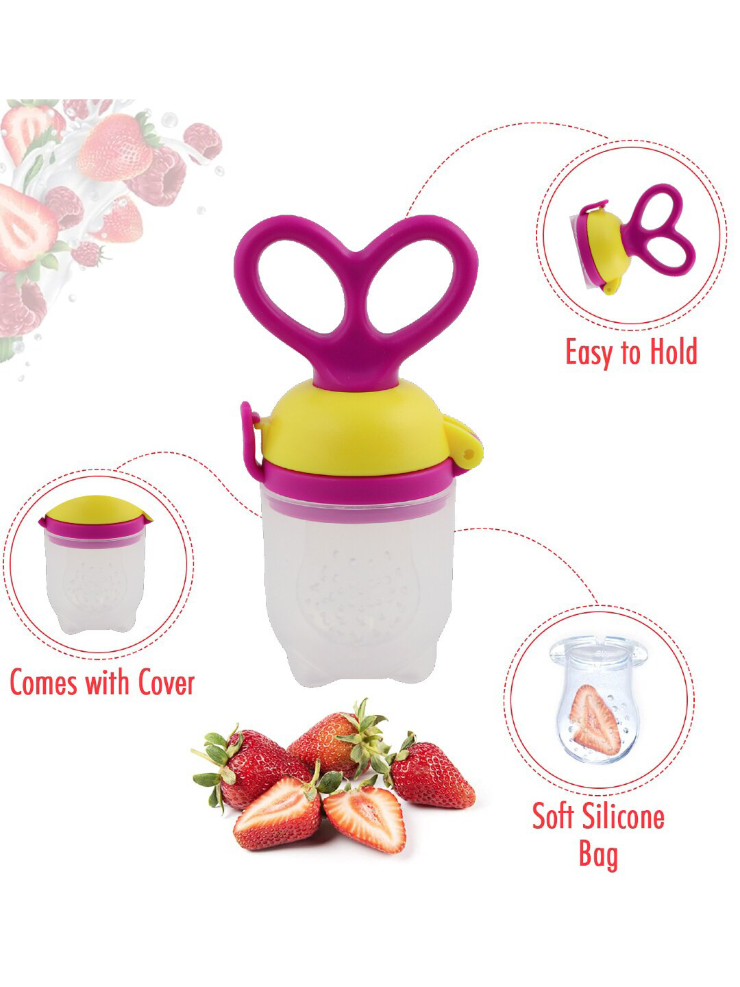 GUCHIGU Purple & Yellow Baby Food Fruit Nibbler Pacifier & BPA Free Teether