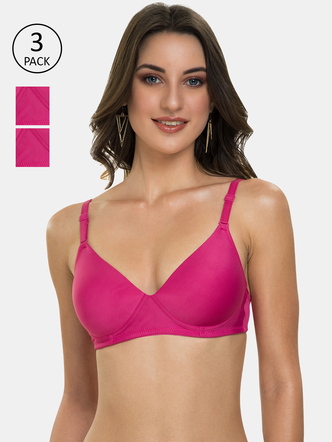 Tweens Pack of 3 Heavily Padded 3/4th Coverage Semi Push-Up Seamless T-Shirt Bra