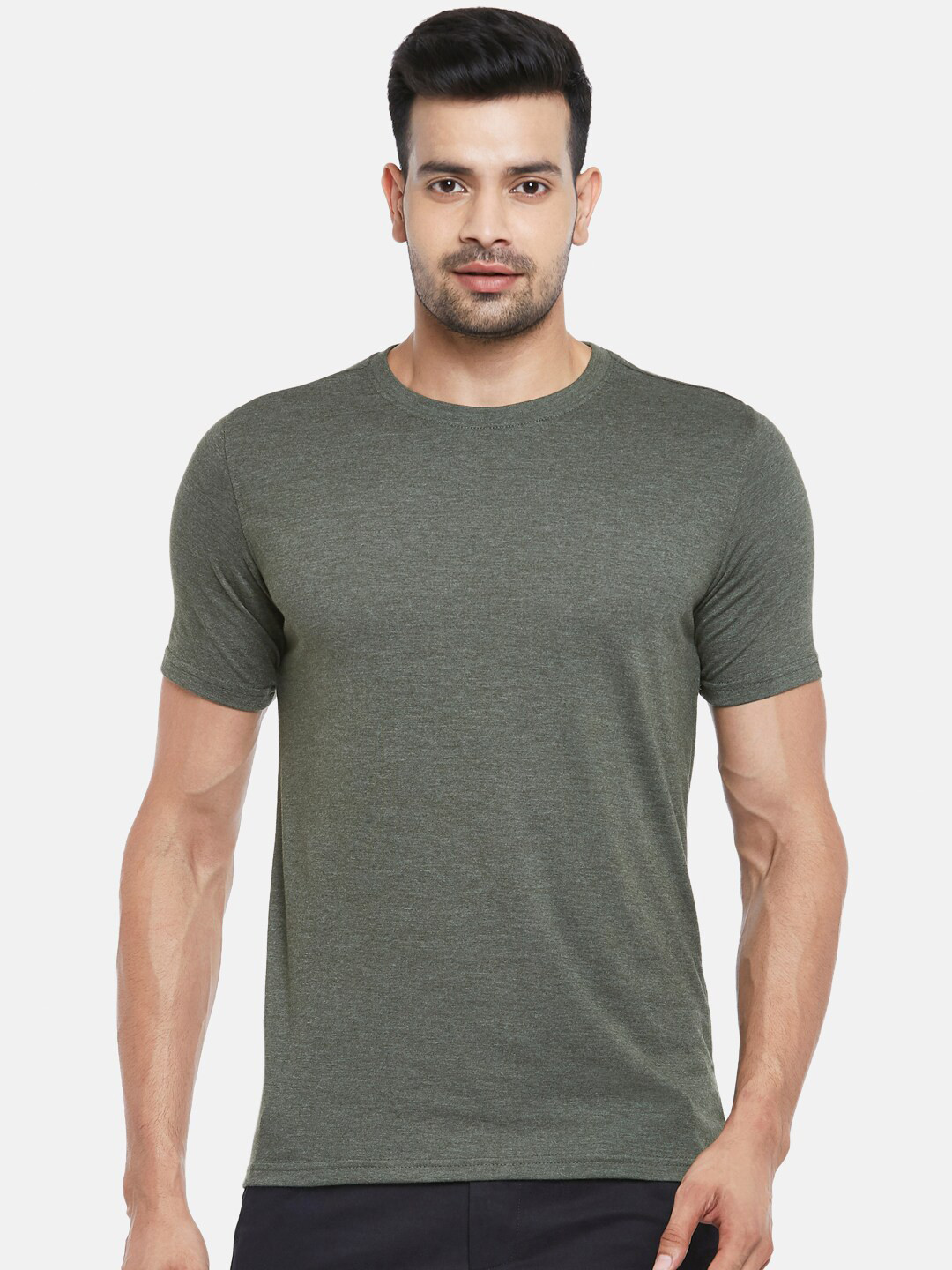 BYFORD by Pantaloons Men Olive Green Pure Cotton T-shirt