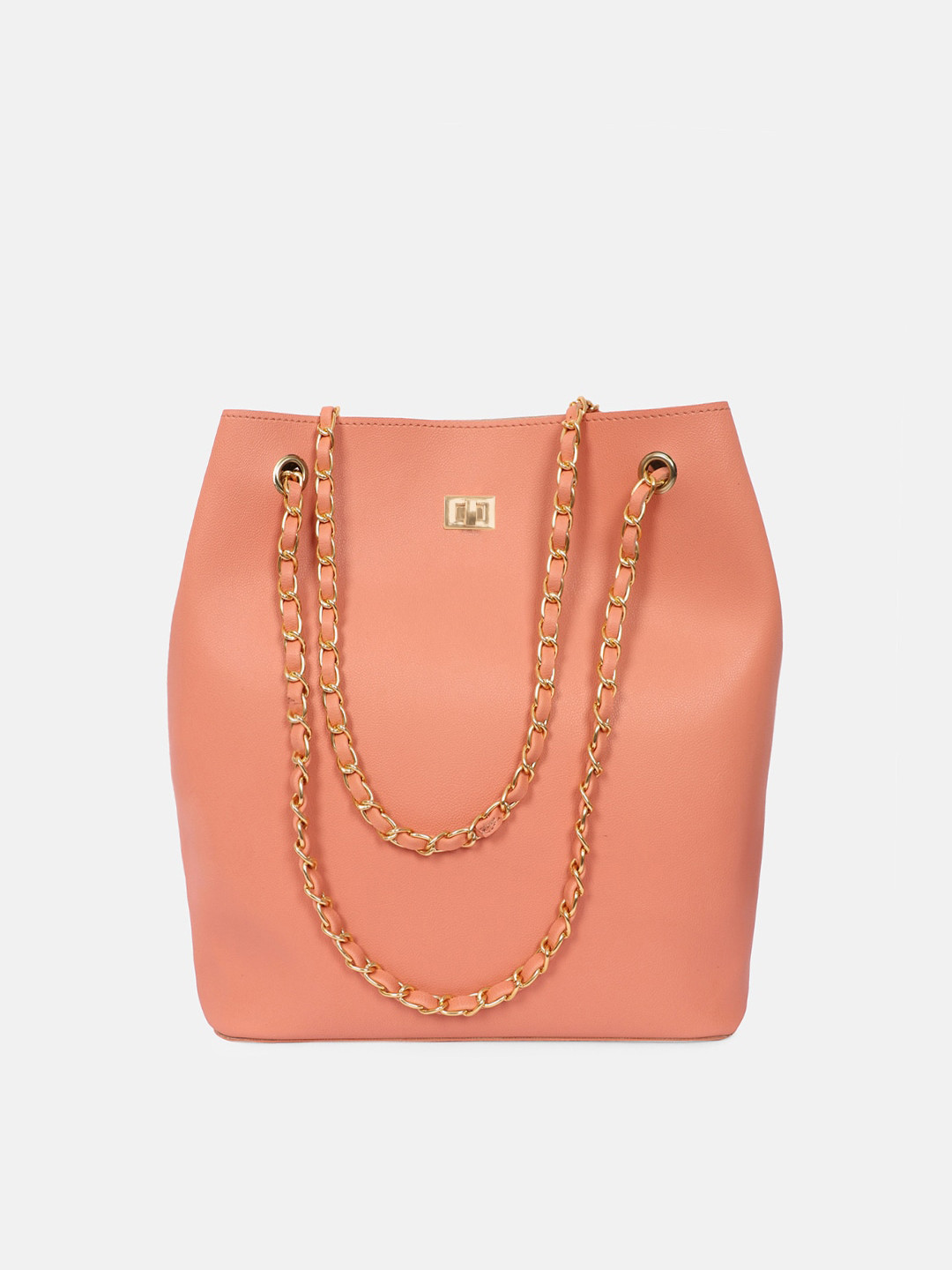 Bagsy Malone Peach-Coloured PU Bucket Tote Bag