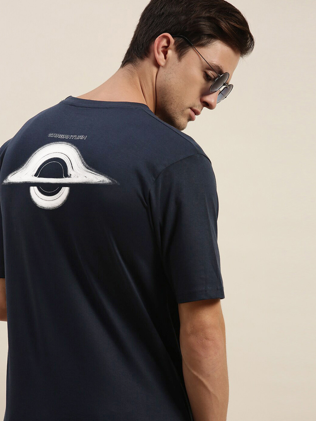 Difference of Opinion Men Navy Blue White Typography Printed Pure Cotton Oversized T-shirt