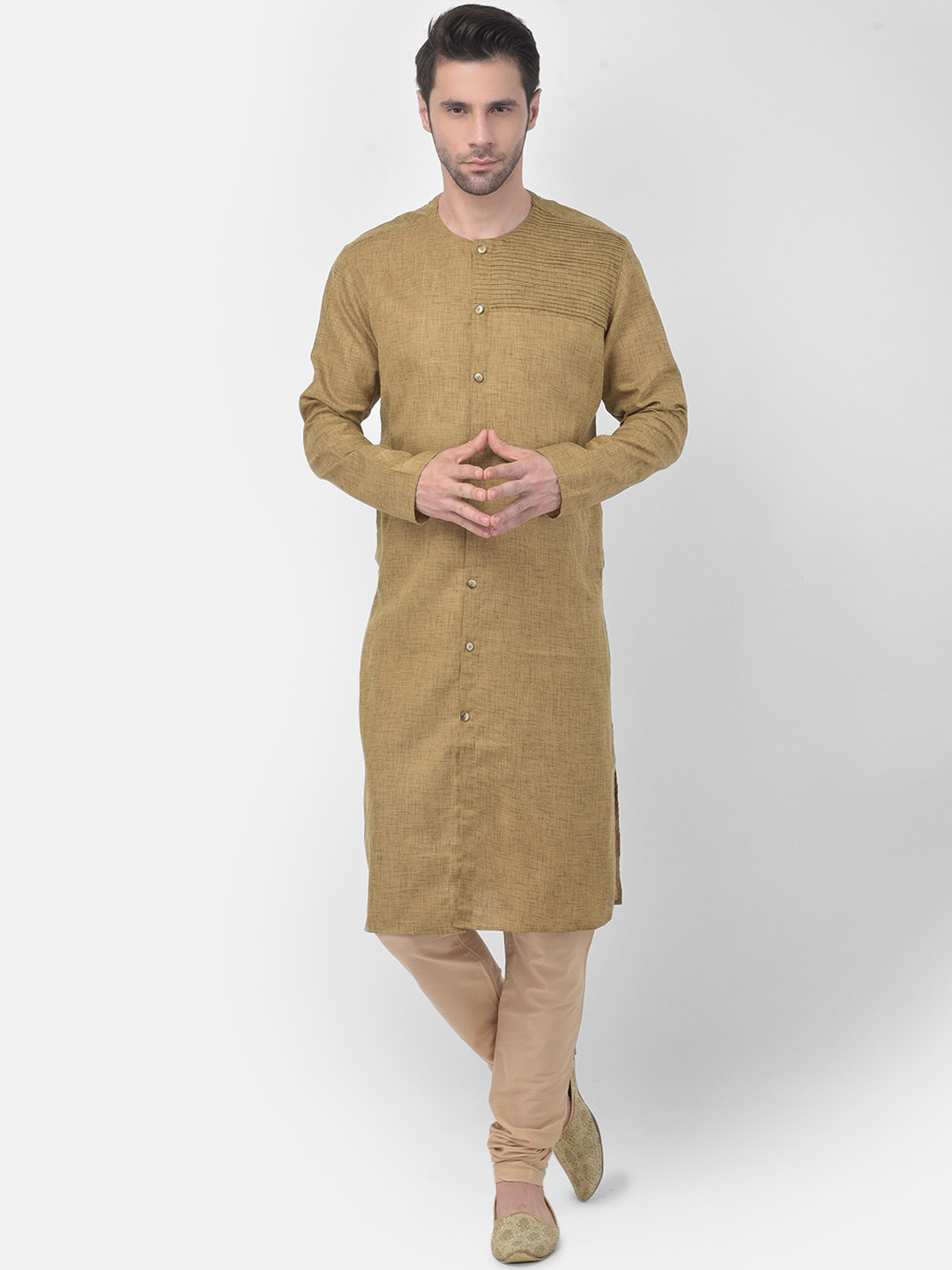 TABARD Men Beige Cotton Plain Kurta