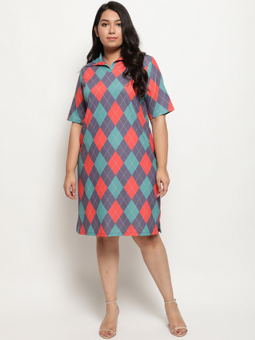Amydus Women Plus Size Blue & purple Checked A-Line Dress
