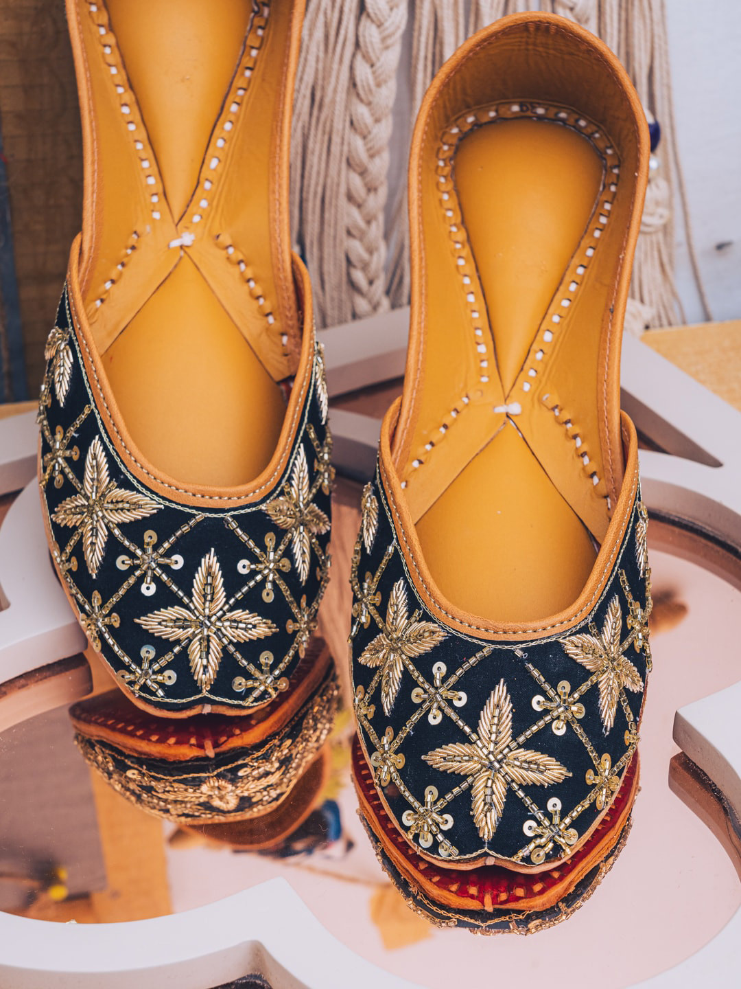 NR By Nidhi Rathi Women Black Hand Embroidered Mojaris Flats