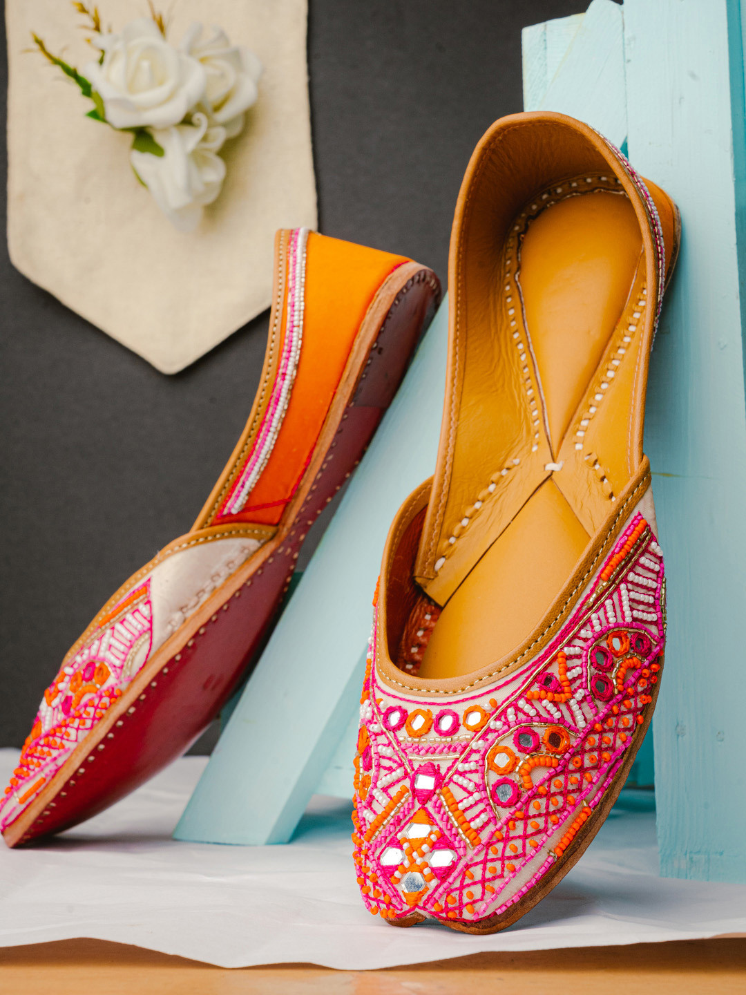 NR By Nidhi Rathi Women Multicoloured Embellished Mojaris Flats