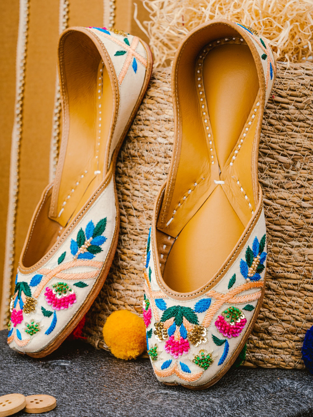 NR By Nidhi Rathi Women Multicoloured Embroidered Mojaris Flats