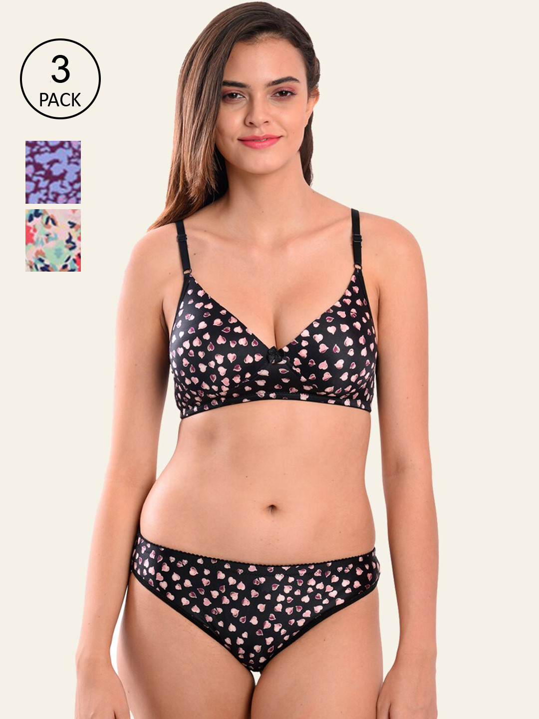 Softskin Women Pack of 3 Multicolored Non Wired Medium Coverage Lingerie Set