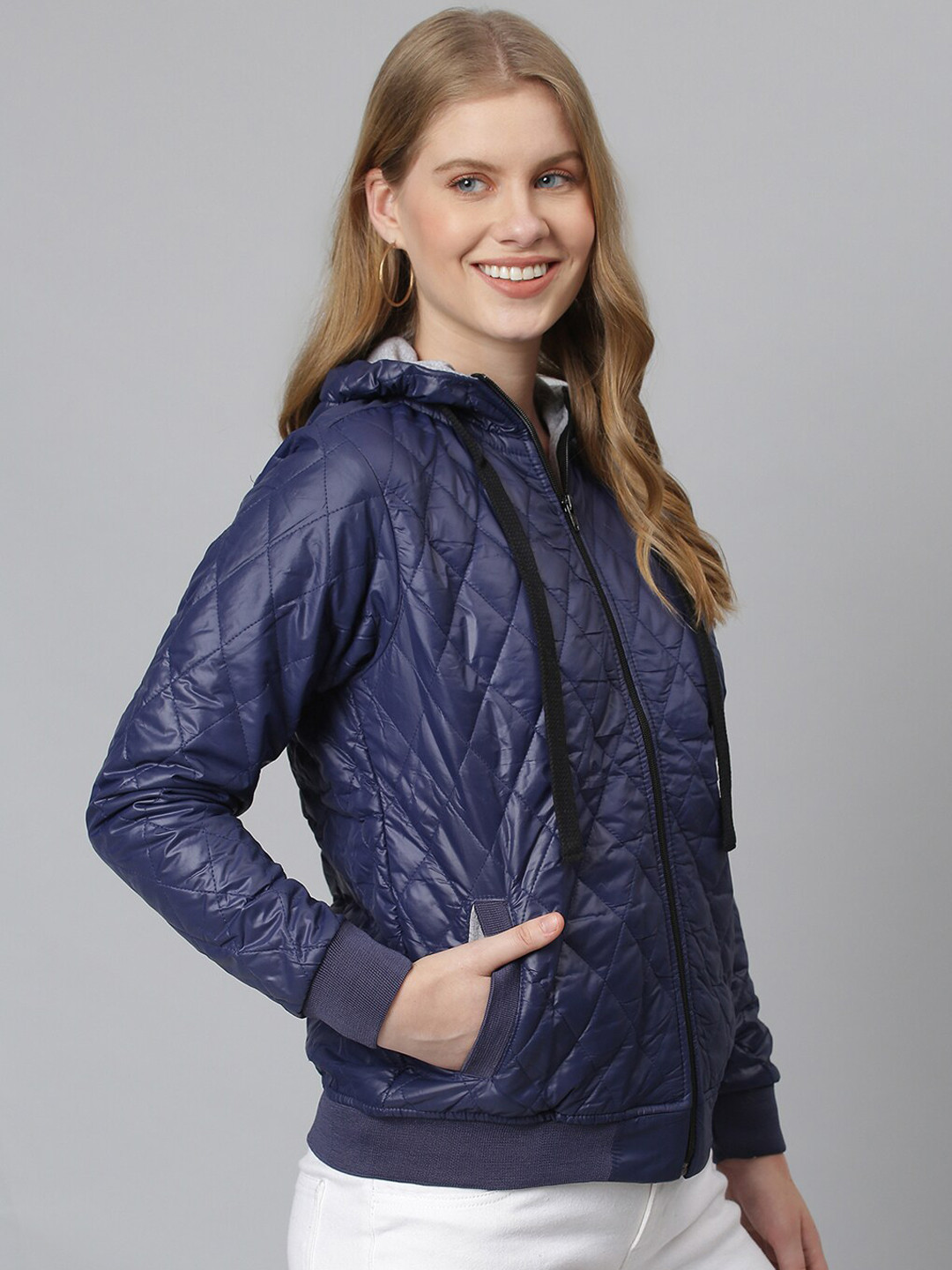 Campus Sutra Women Blue Windcheater Quilted Jacket
