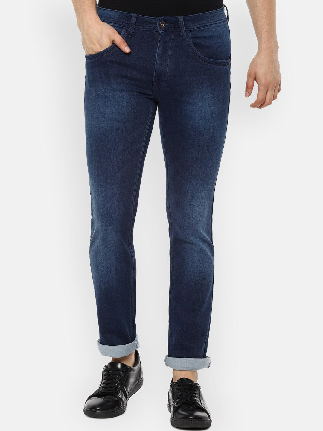 VAN HEUSEN DENIM LABS Men Navy Blue Slim Fit Light Fade Jeans
