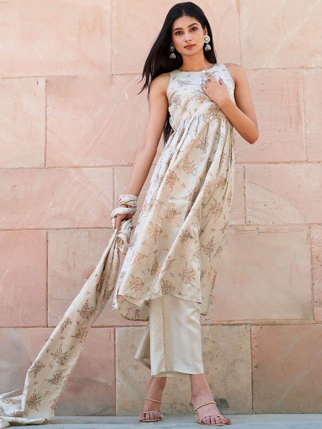 Buy Libas Women Beige Floral Printed Regular Kurta With Palazzos With Dupatta Kurta Sets for Women 15258142 Myntra