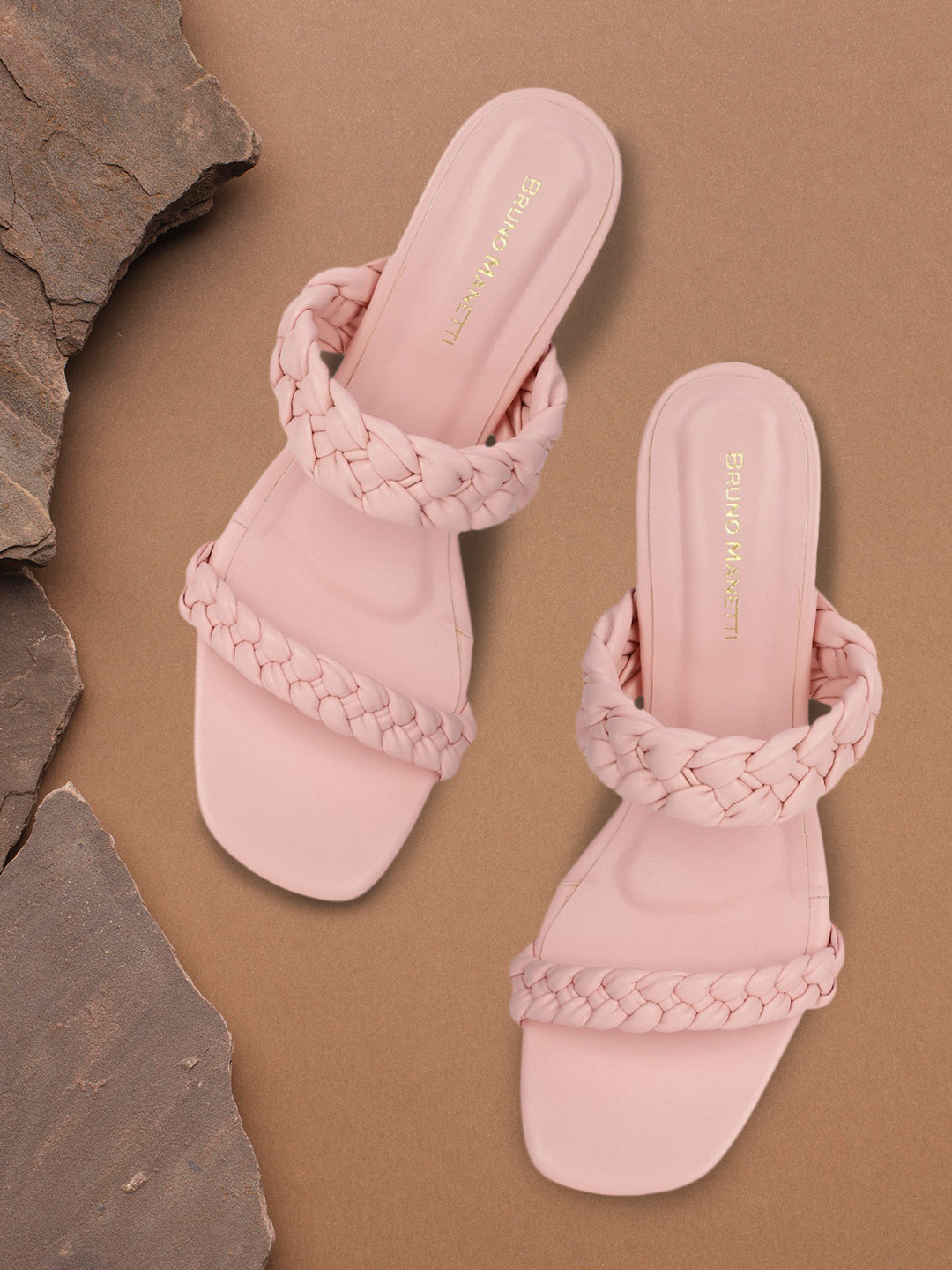 Bruno Manetti Women Pink Textured Open Back Slim Heels