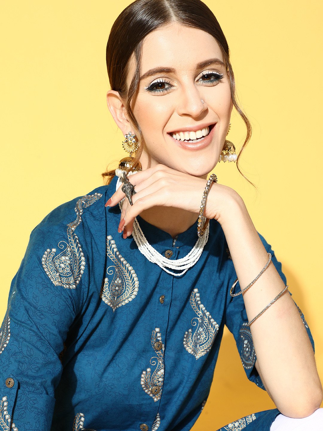 Indo Era Printed Cotton Blend Kurta Set